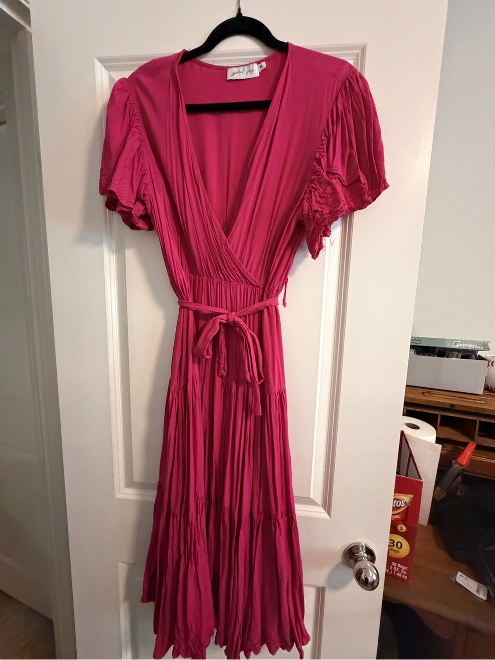 Petal & Pup Hot Pink Wrap Maxi Dress with Tie Waist